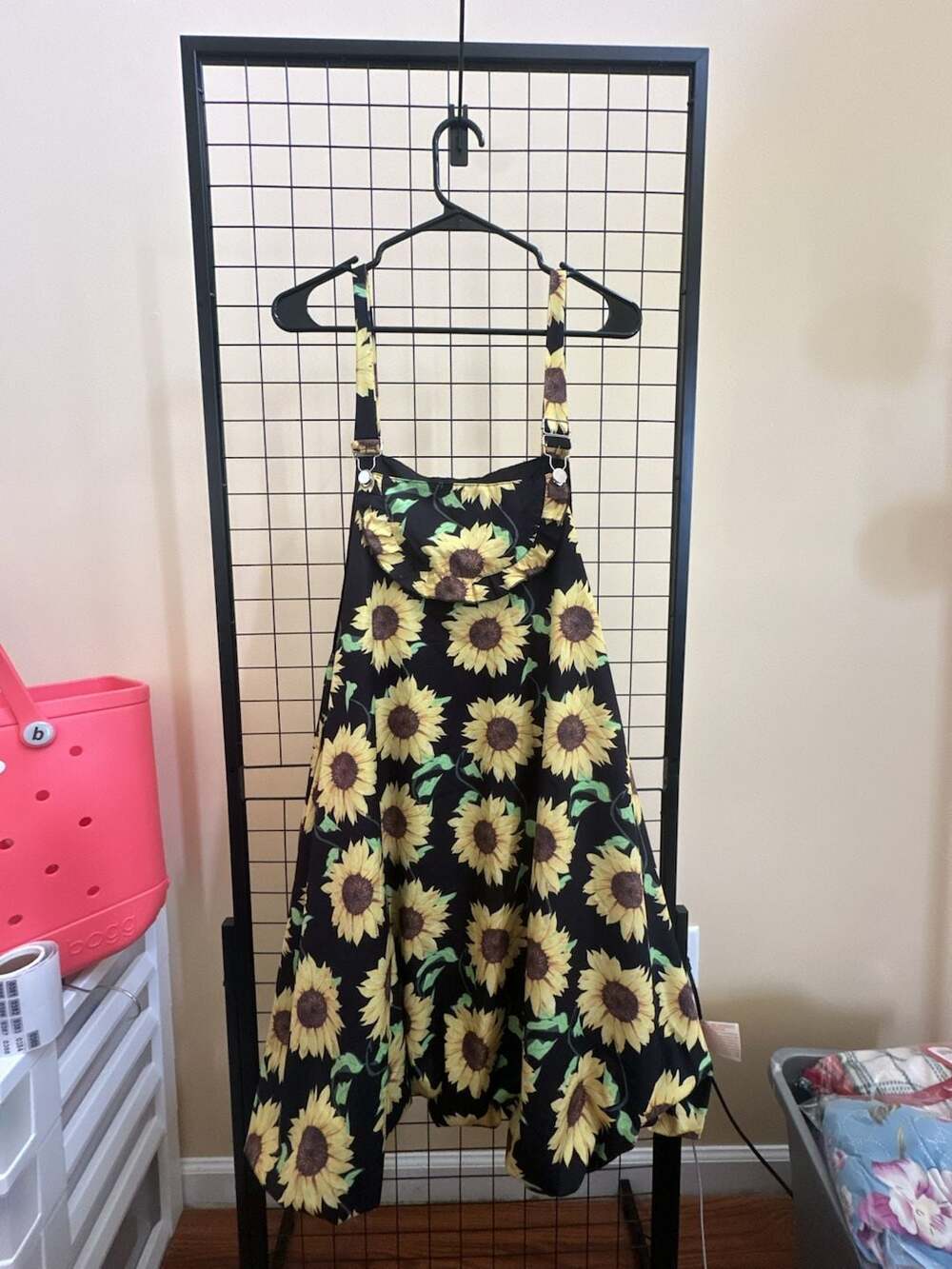 Unbranded Women's Sunflower Print Pinafore Mini Dress with Halter Straps